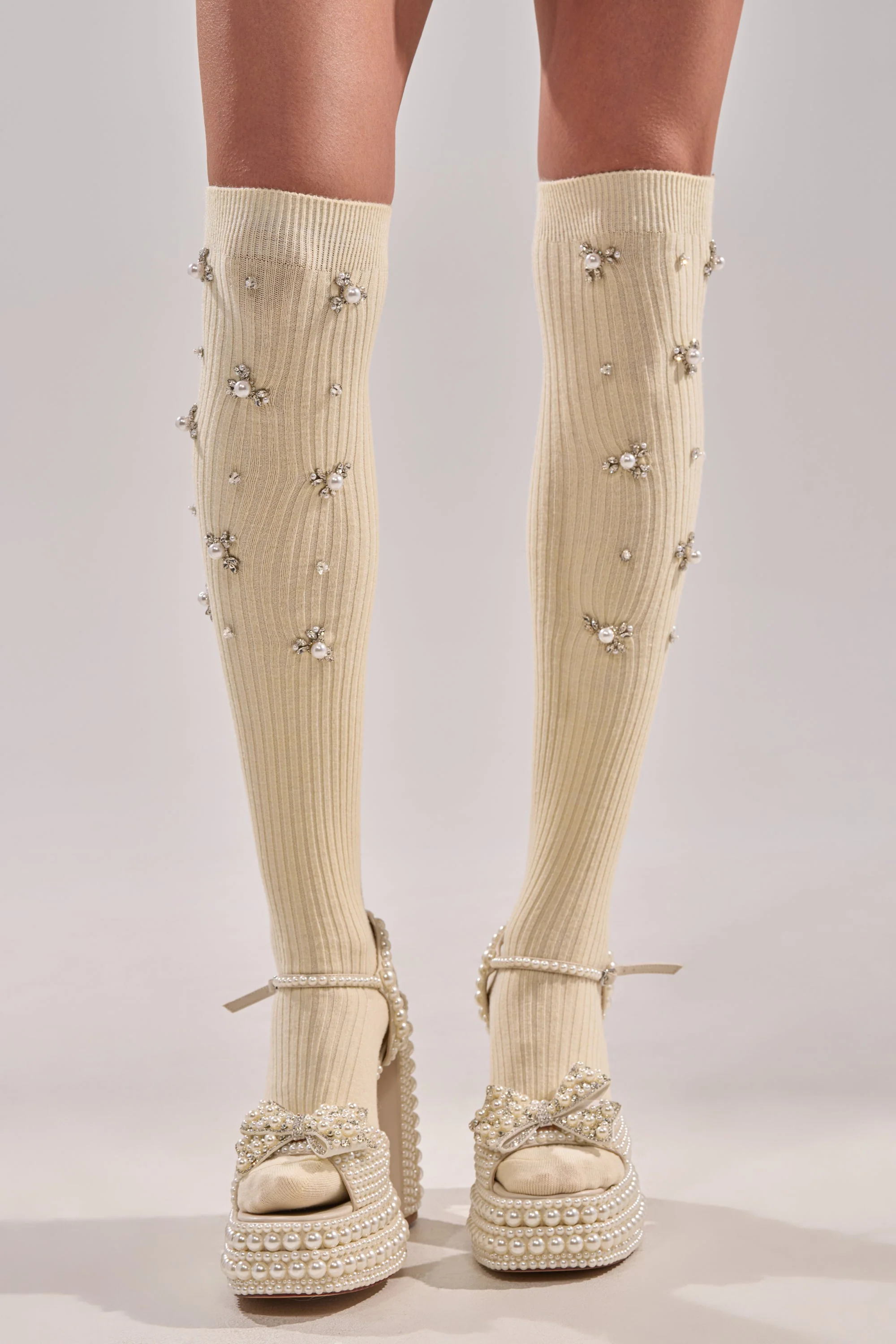 COCO EMBELLISHED SOCKS IN CREAM - AKIRA Clothing